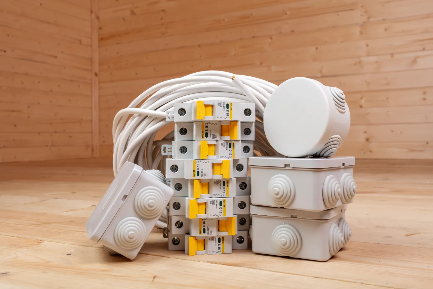 Elektriker installiert neue Leitungen im Rahmen einer Komplettsanierung