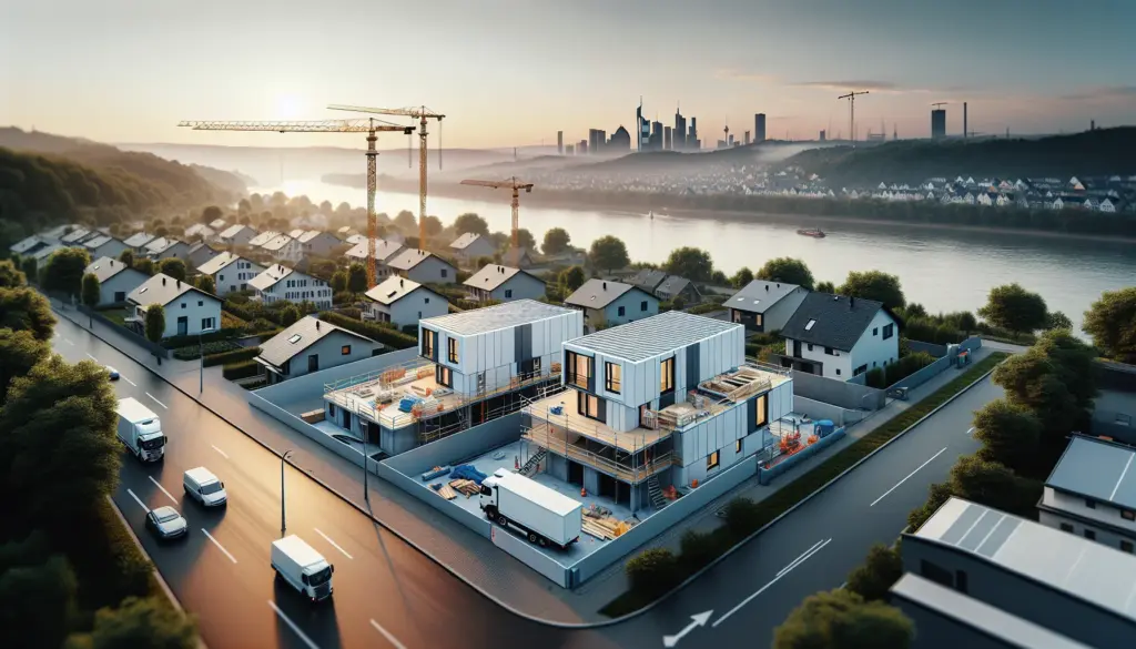 Fertighaus Ludwigshafen - Moderne Fertighäuser im Bau mit Blick auf die Rheinebene