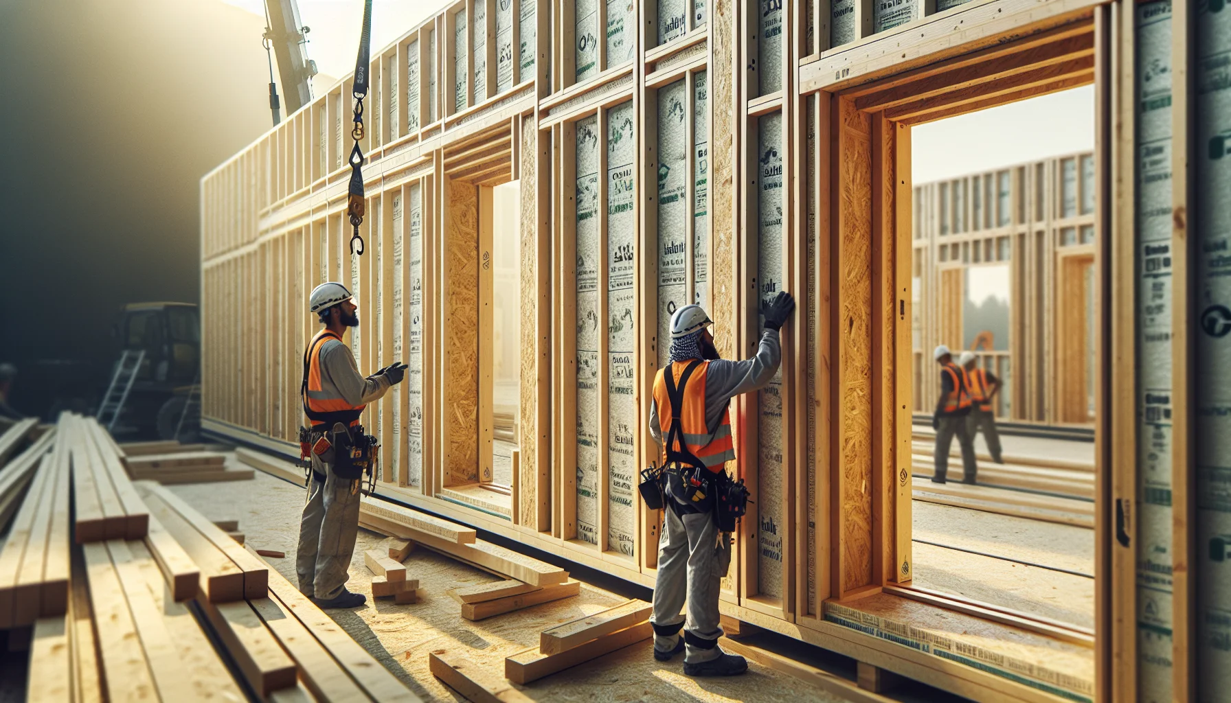 Fertighaus-Wandelemente werden präzise montiert - Baufortschritt in Ludwigshafen