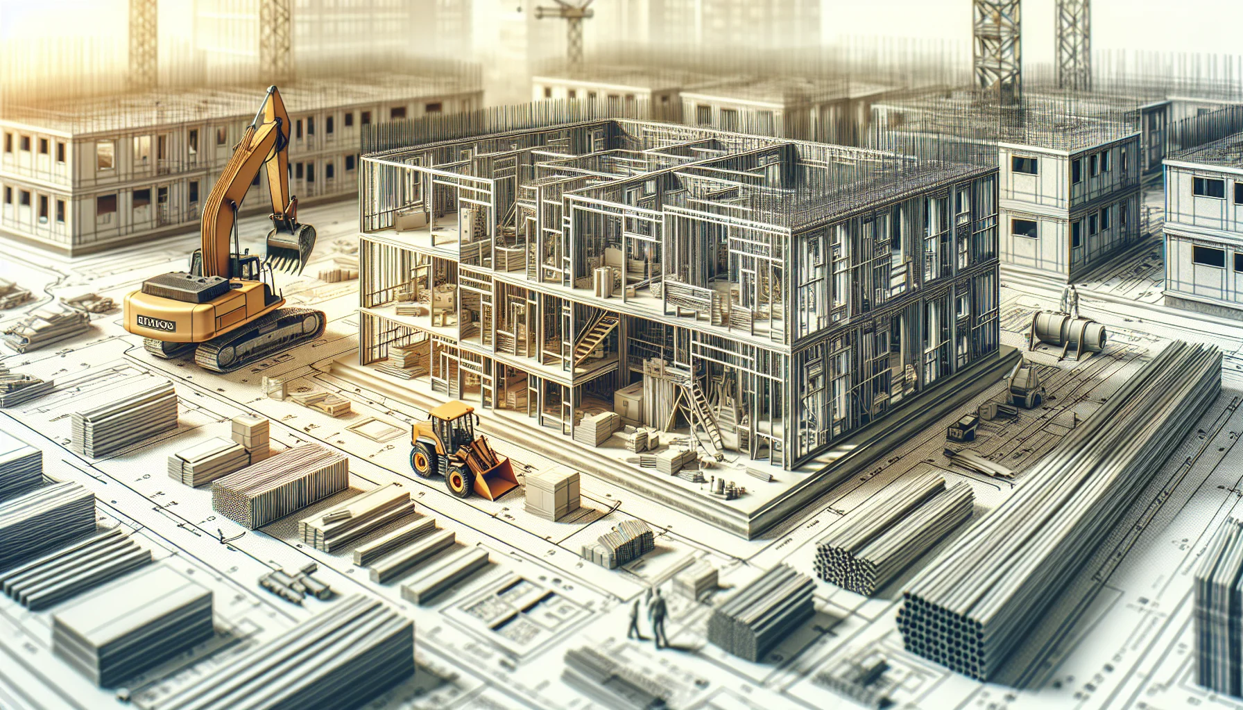 Montage von Fertighaus-Elementen auf der Baustelle