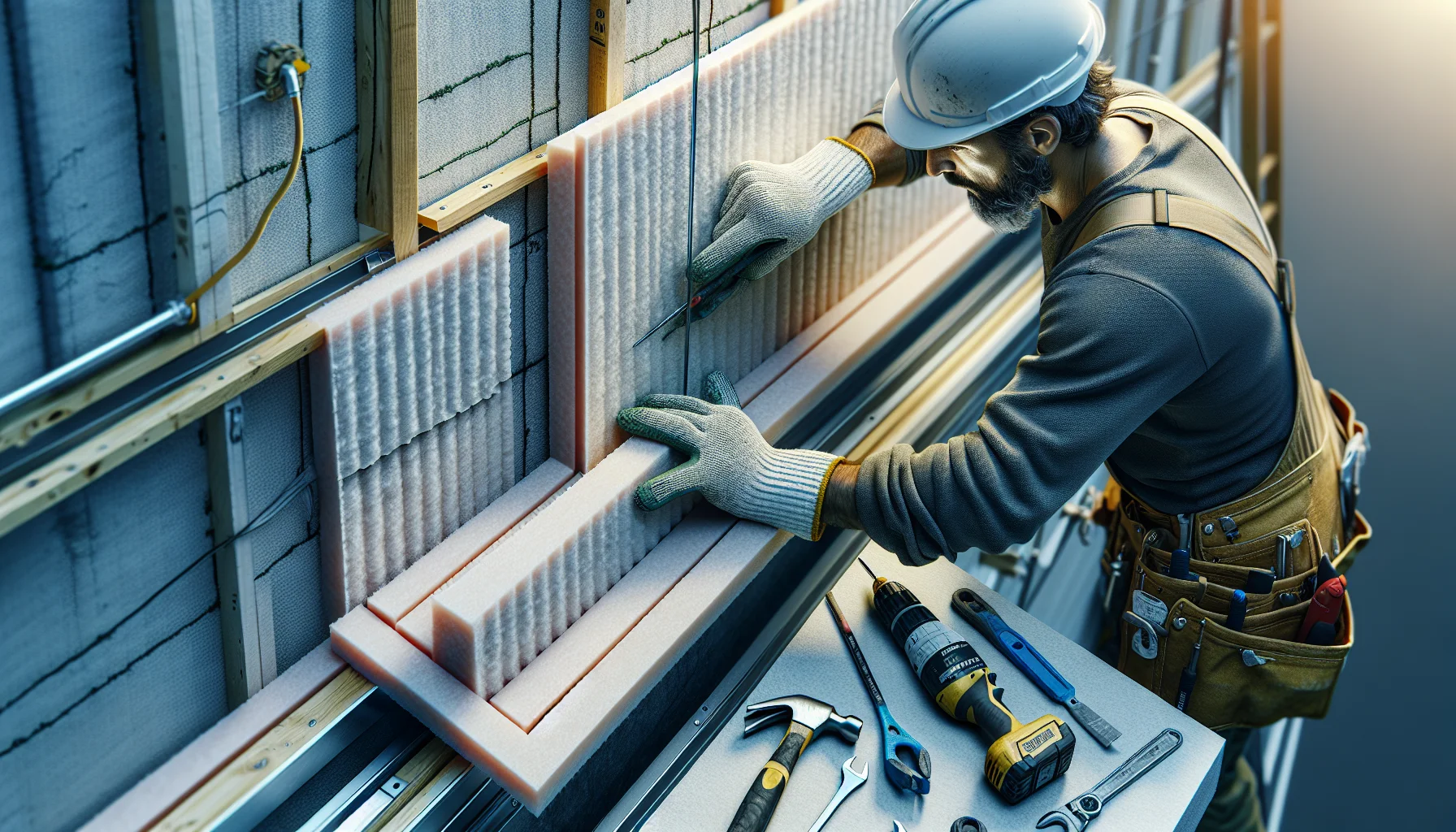 Detailaufnahme der Fassadendämmung bei einer Sanierung