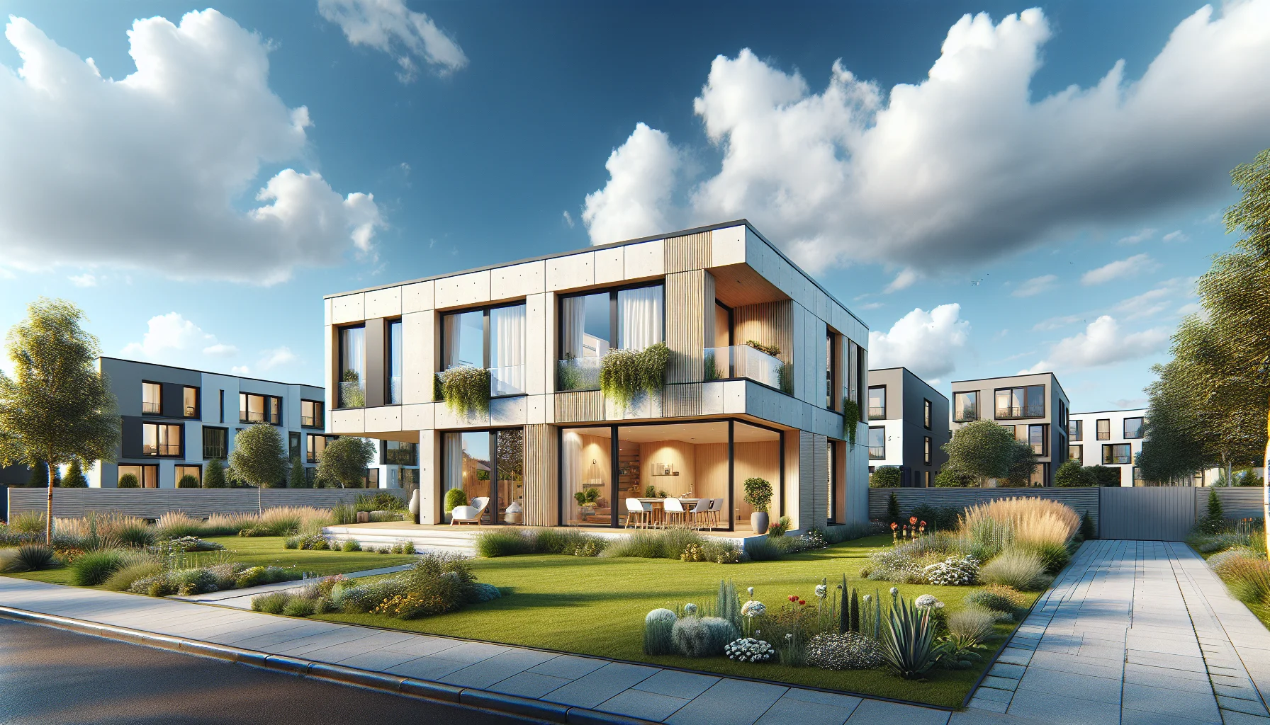 Fertig gestelltes Fertighaus in Mainzer Wohngebiet mit gepflegtem Garten