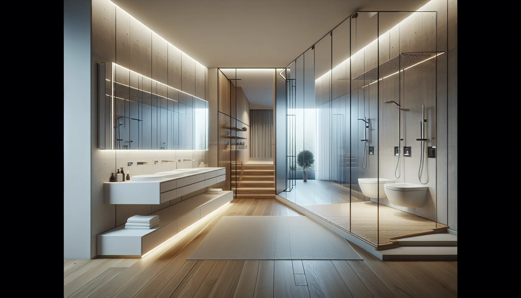 Fertig saniertes modernes Badezimmer in Stuttgart mit minimalistischem Design