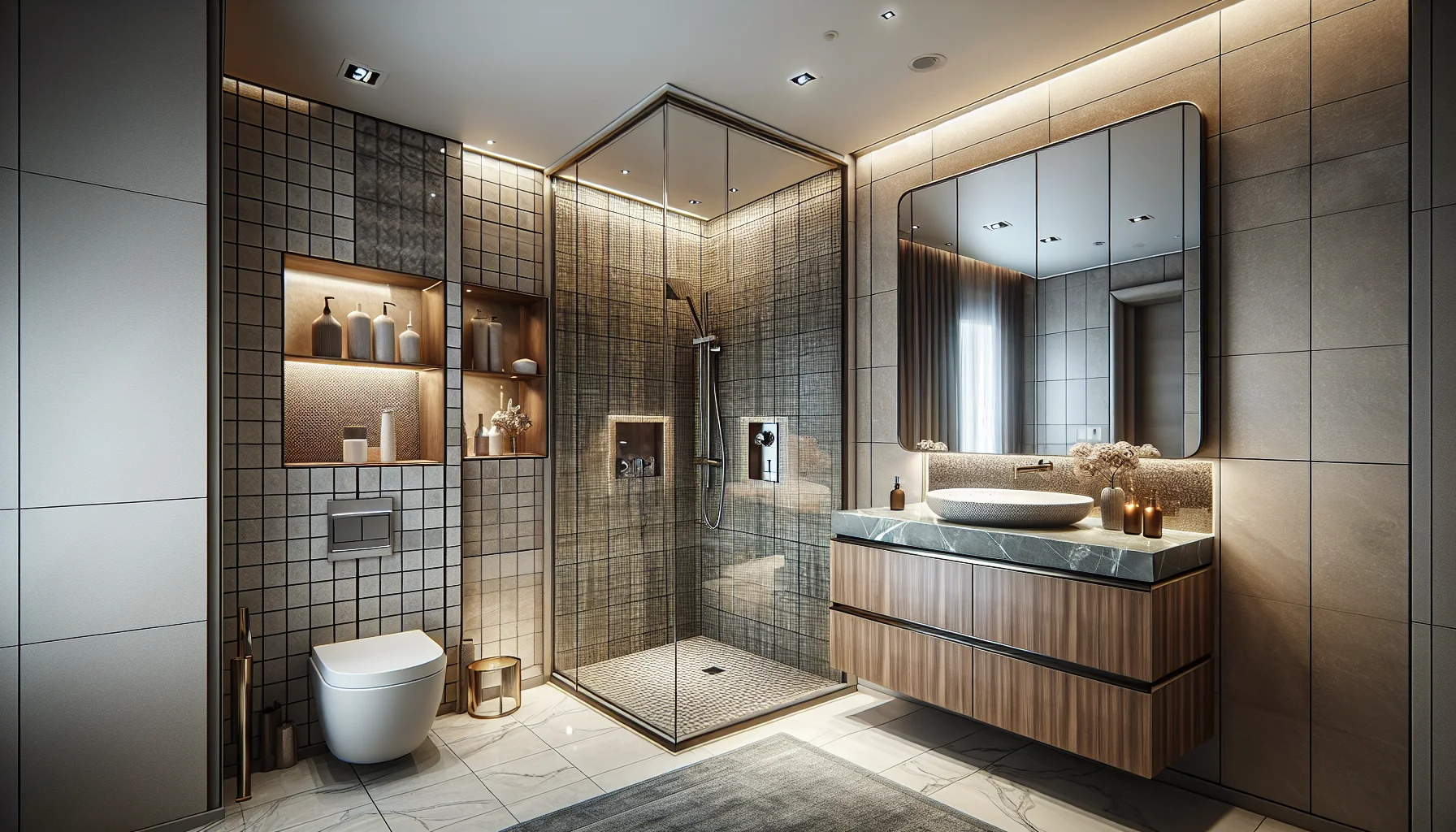 Fertig saniertes modernes Badezimmer mit eleganter Ausstattung