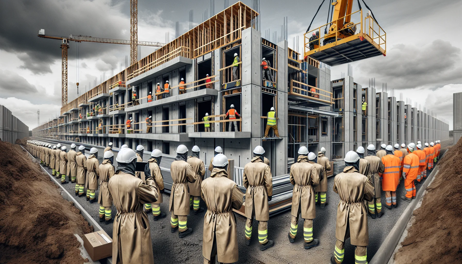 Fertigbau-Montage einer modernen Stadtvilla mit vorgefertigten Wandelementen