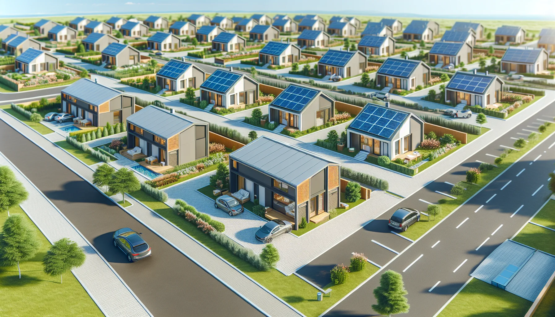 Fertige Fertighäuser in Wohnsiedlung nach erfolgreicher Finanzierung