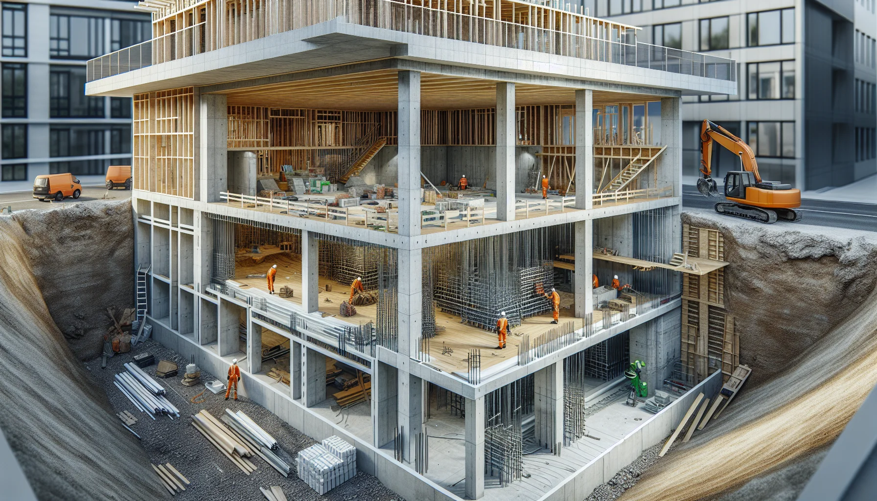 Fertighaus mit Keller im Bau - Querschnitt der Kellerkonstruktion