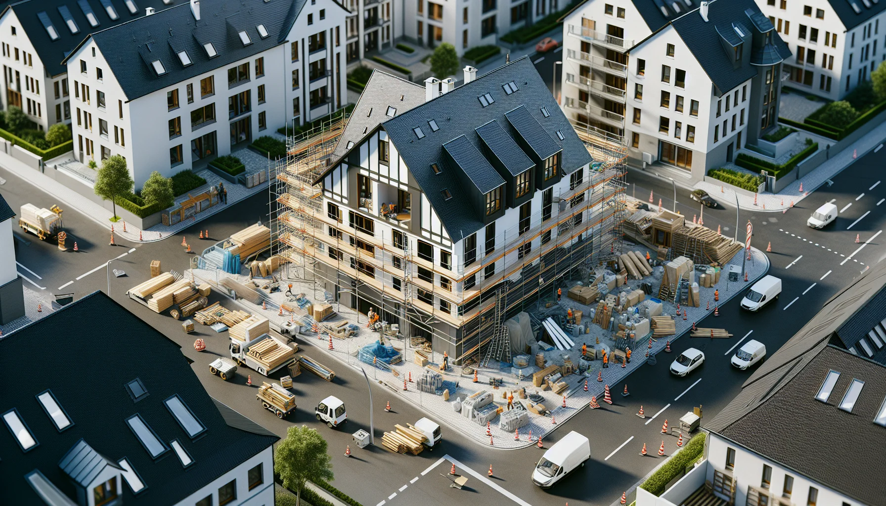 Haus während Sanierungsarbeiten