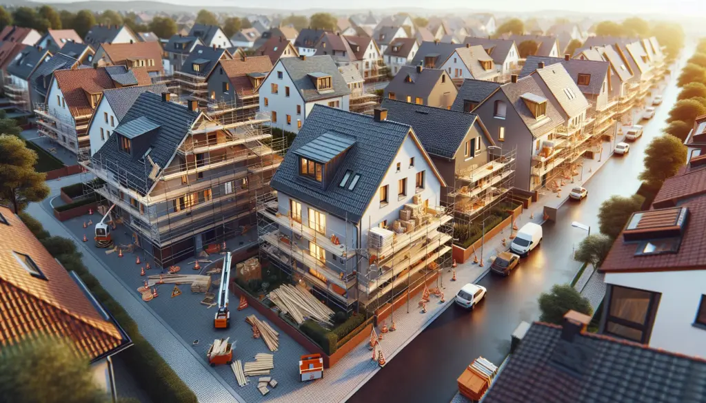 Komplettsanierung Mannheim - Wohnhäuser mit Baugerüsten während der Kernsanierung