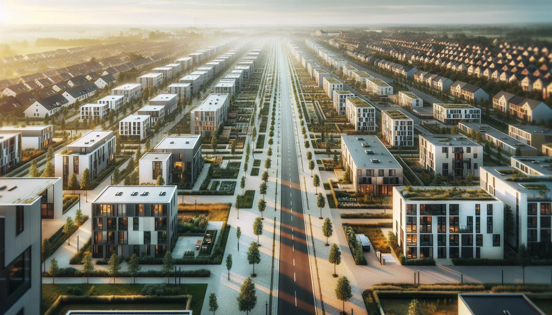 Luftaufnahme einer Fertighaus-Siedlung in Saarbrücken mit verschiedenen Haustypen