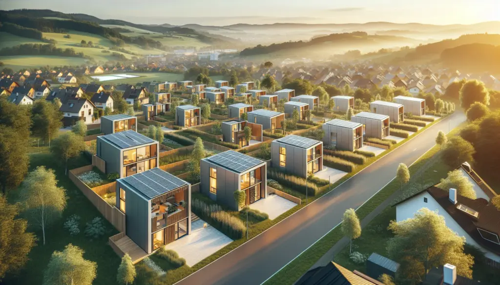 Moderne Fertighäuser in Baden-Württemberg aus der Vogelperspektive
