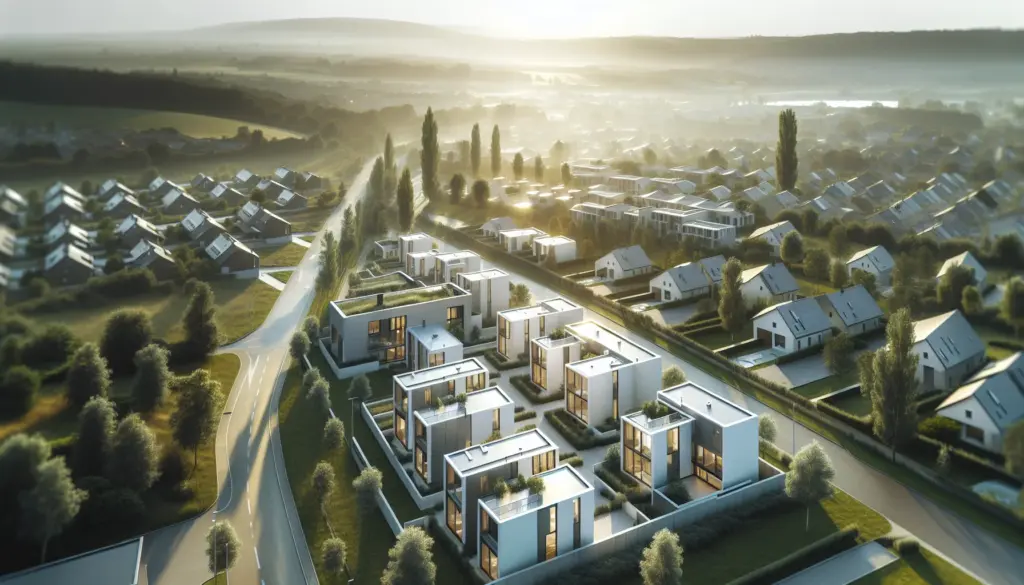 Moderne Fertighäuser in Stuttgart Neubaugebiet aus der Luftaufnahme