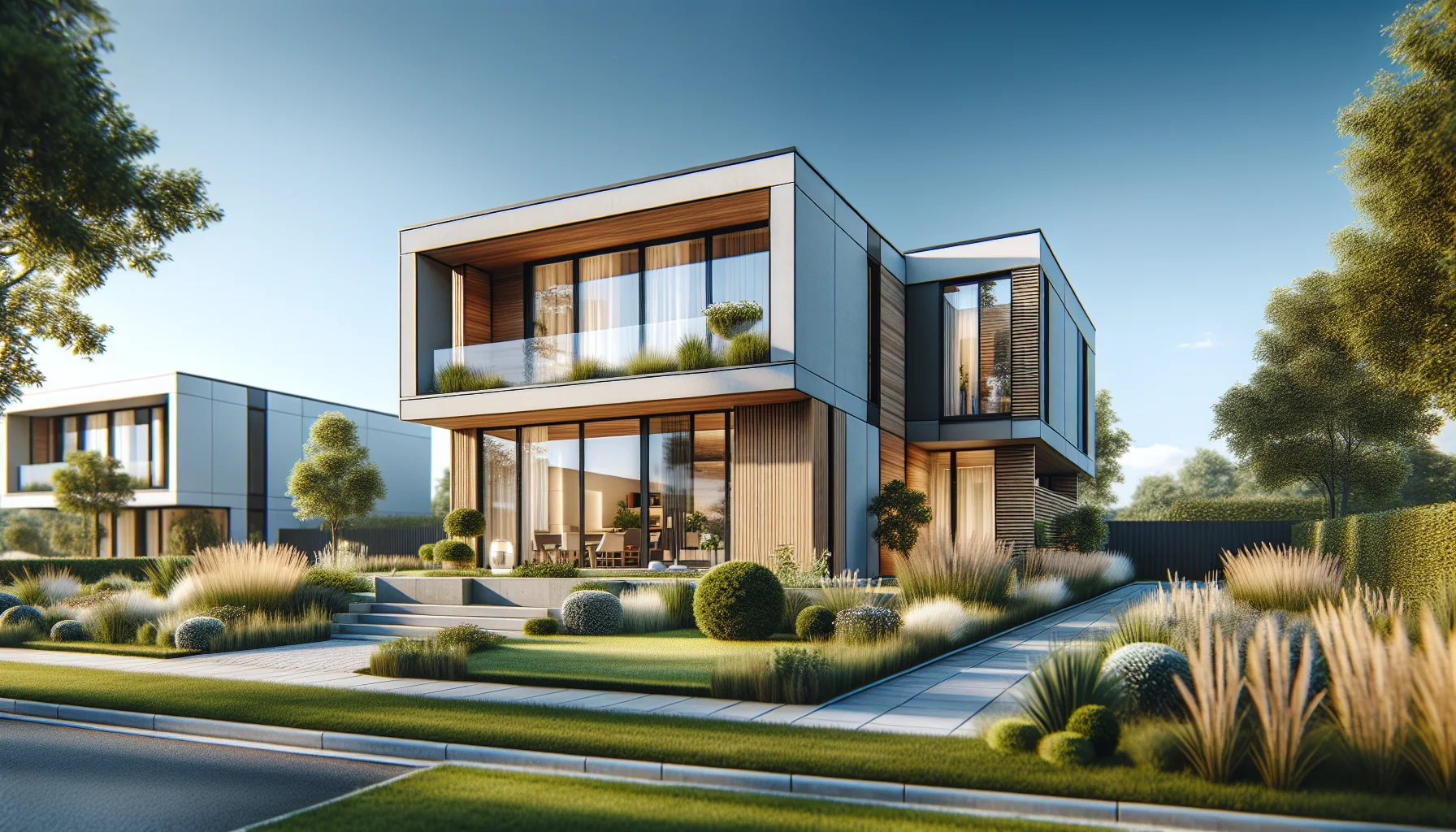 Modernes Fertighaus in Karlsruhe mit zeitgemäßer Architektur und gepflegtem Garten