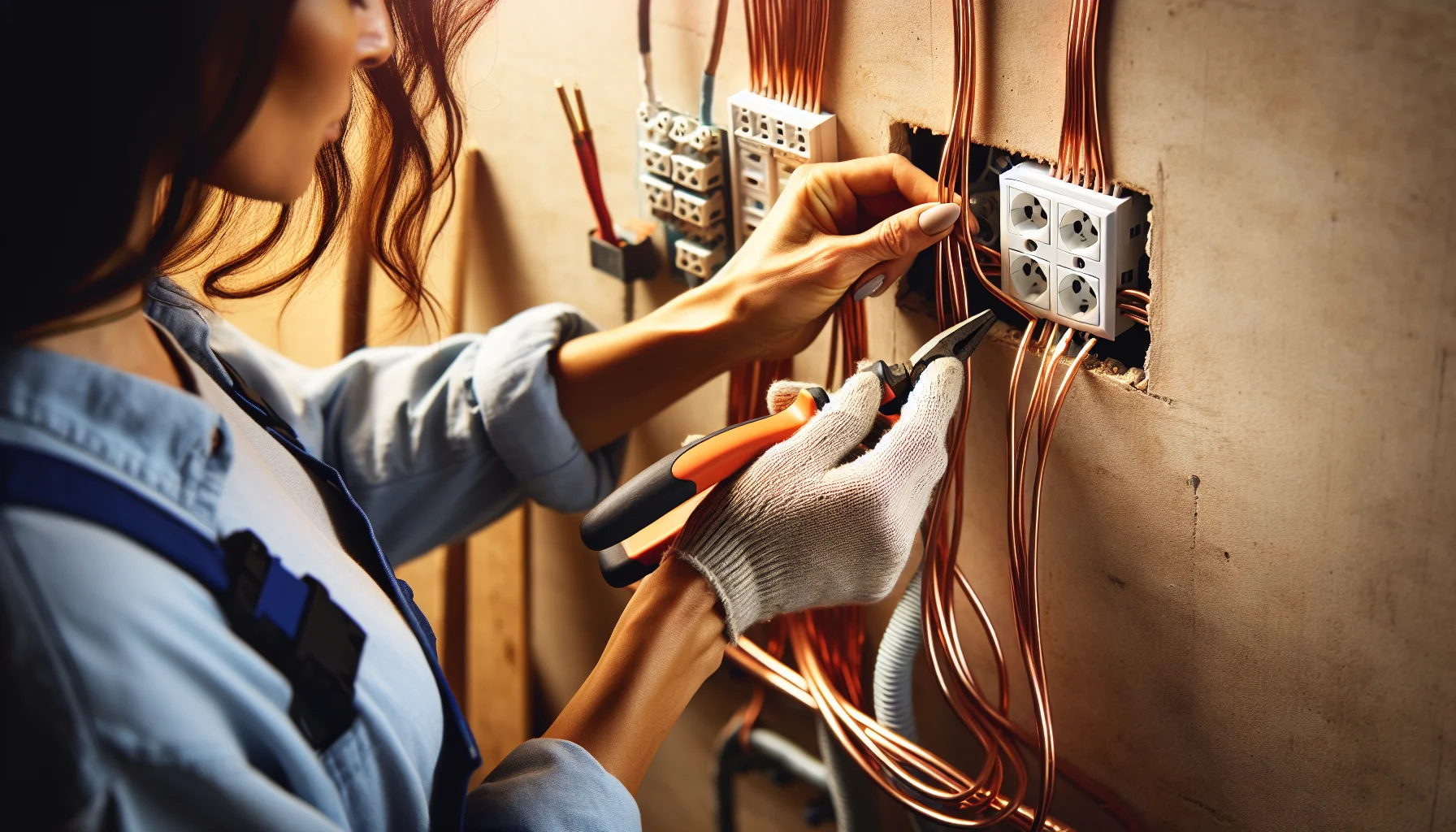 Professionelle Installation neuer Elektroleitungen und Steckdosen während der Elektrosanierung
