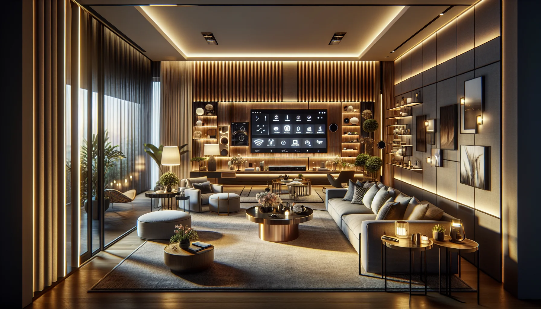 Vollautomatisiertes Smart Home Wohnzimmer im Fertighaus