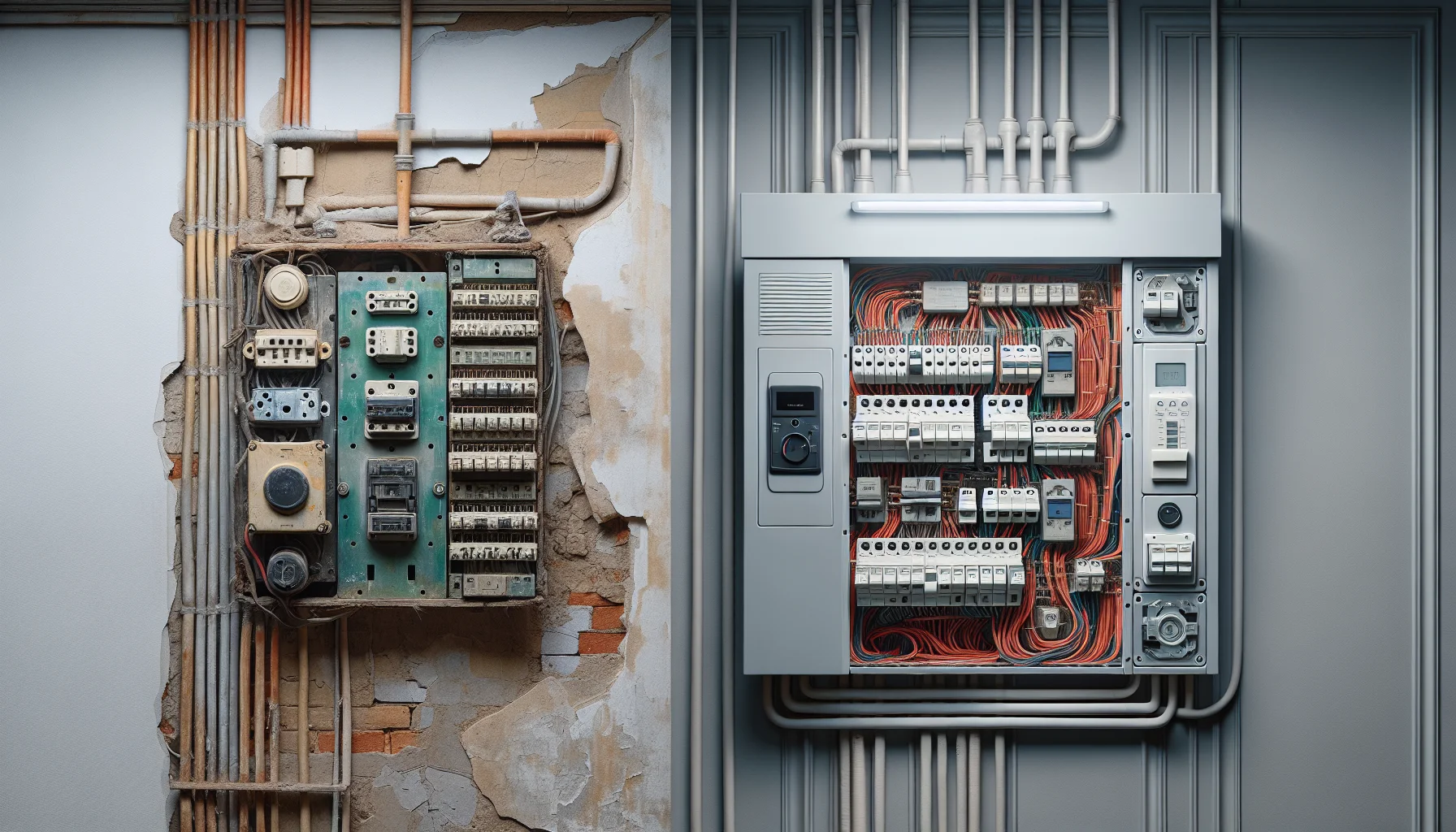 Vorher-Nachher Vergleich alter und neuer Elektroverteiler