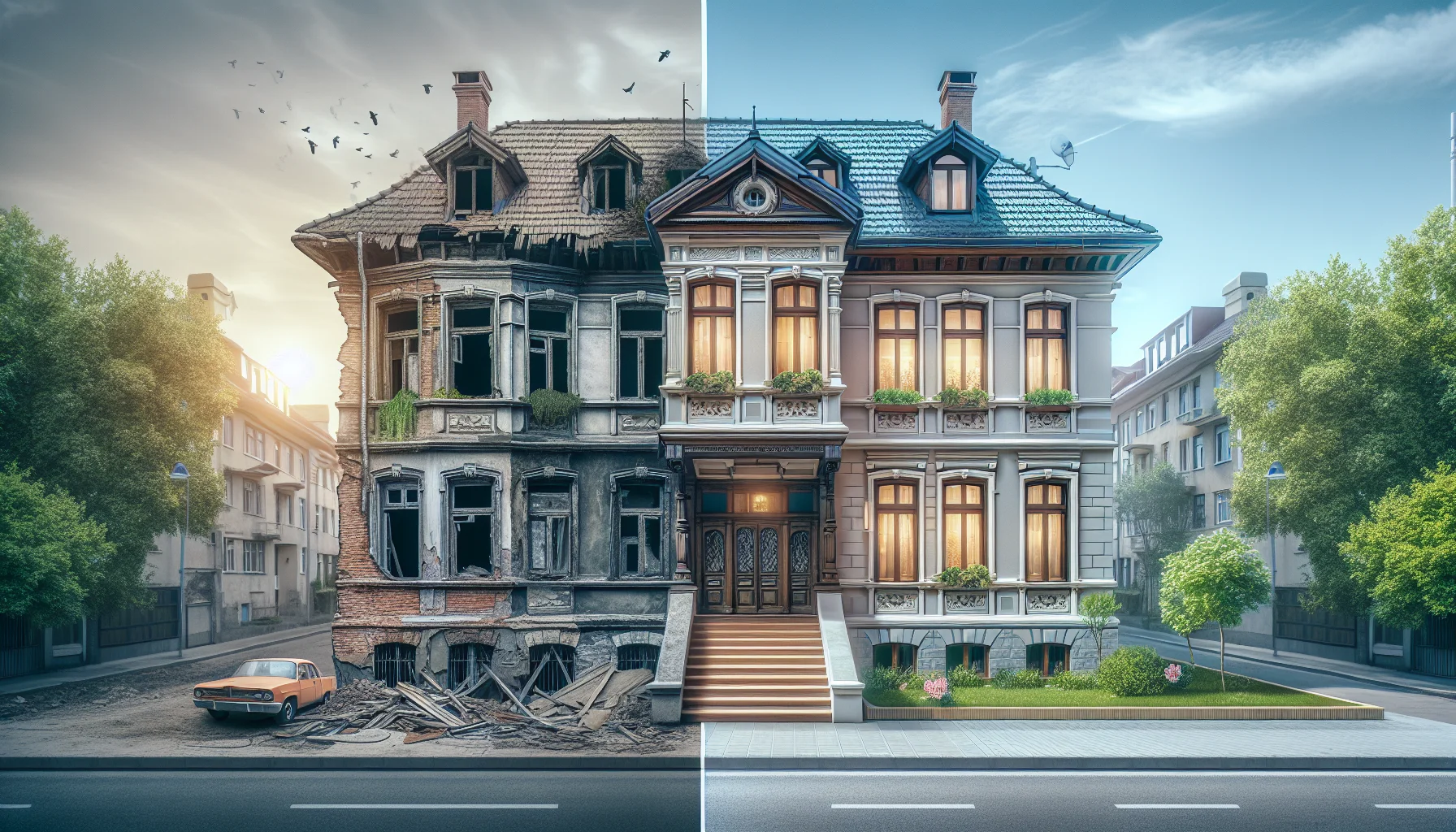 Vorher-Nachher Vergleich Komplettsanierung Mannheim - renoviertes Einfamilienhaus