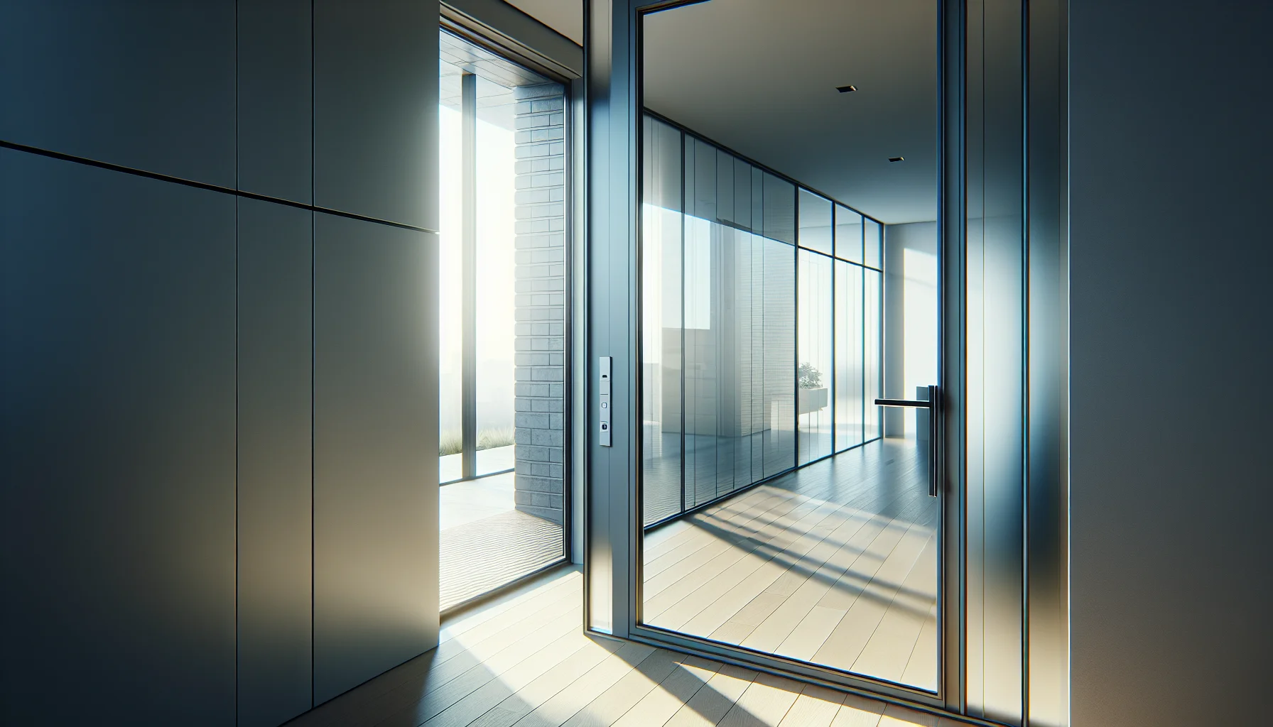 Detailansicht Glasseitenteil einer modernen Haustür mit hochwertigem Rahmen