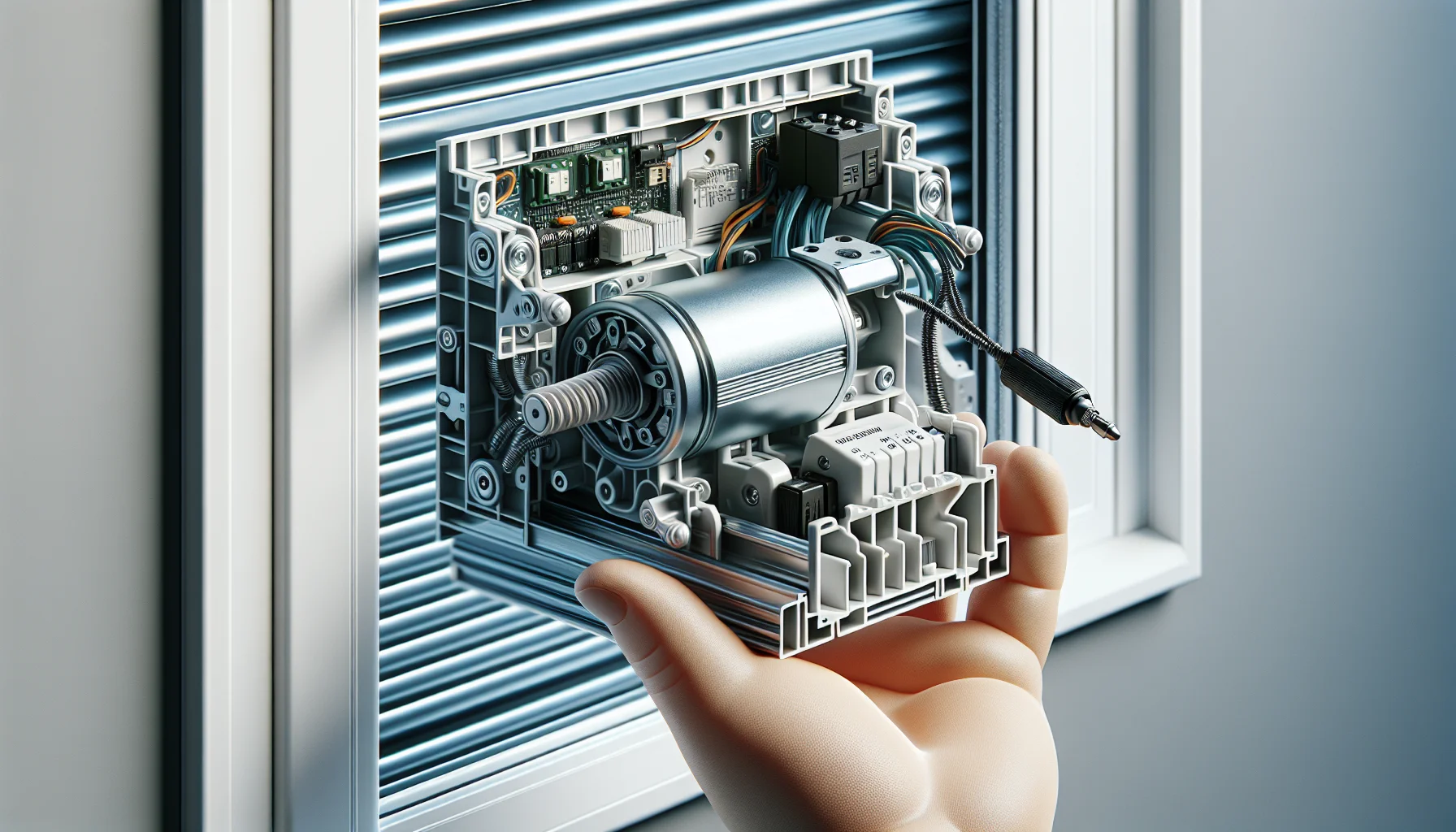 Detailaufnahme der Installation eines elektrischen Rollladen-Motors