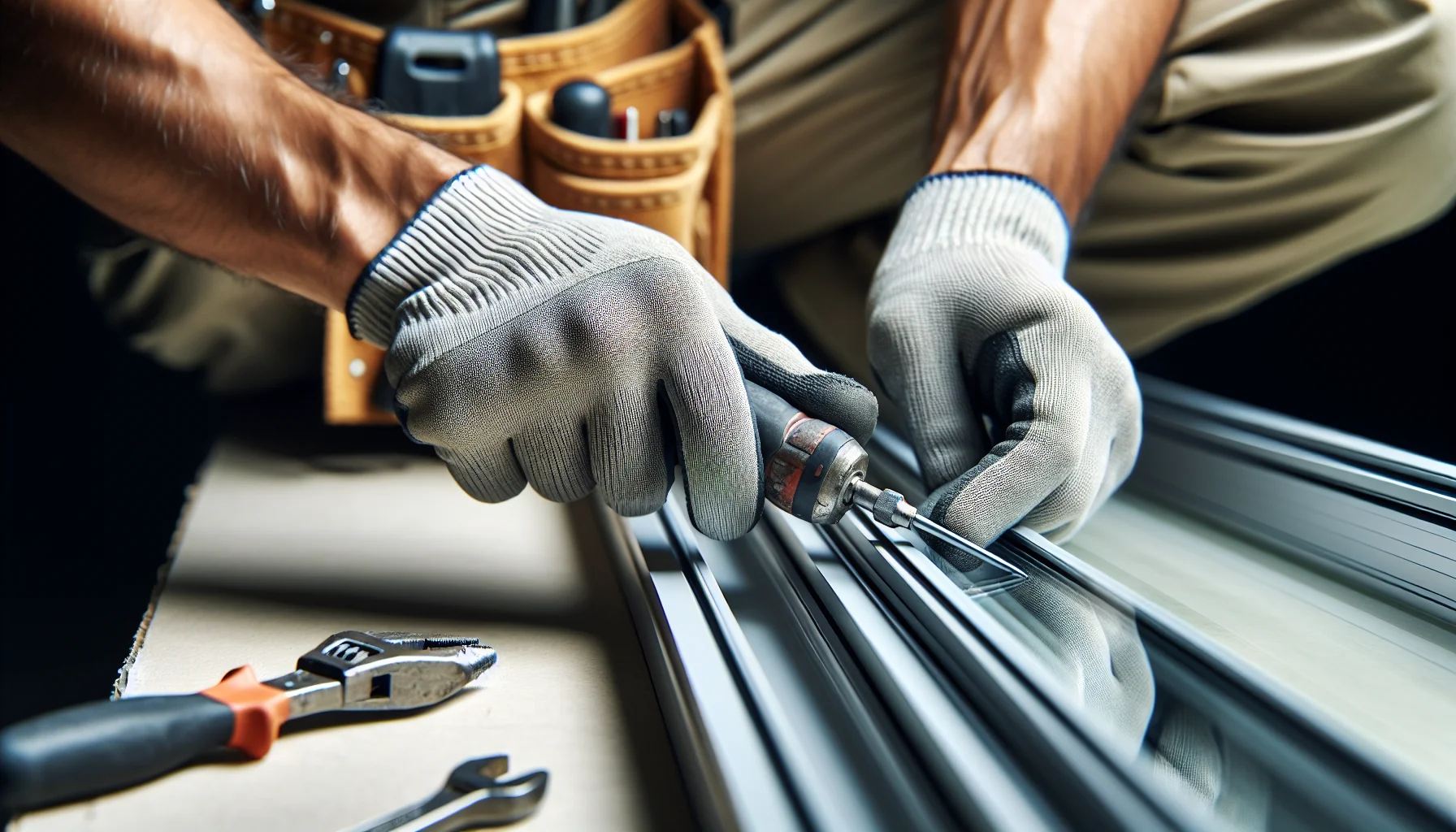 Detailaufnahme der professionellen Fenstermontage mit modernen Dreifachverglasung