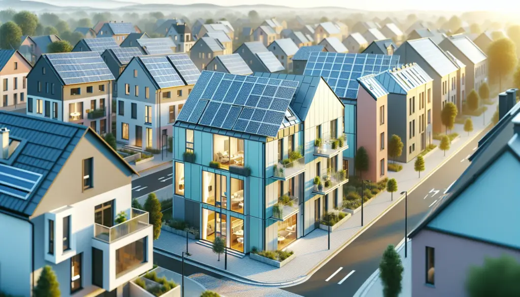 Energetische Sanierung von Wohnhäusern mit Solarpanels und gedämmten Fassaden