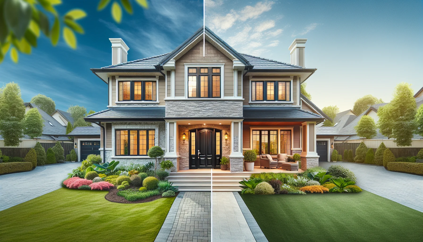 Komplette Hausansicht mit neu installierter moderner Haustür