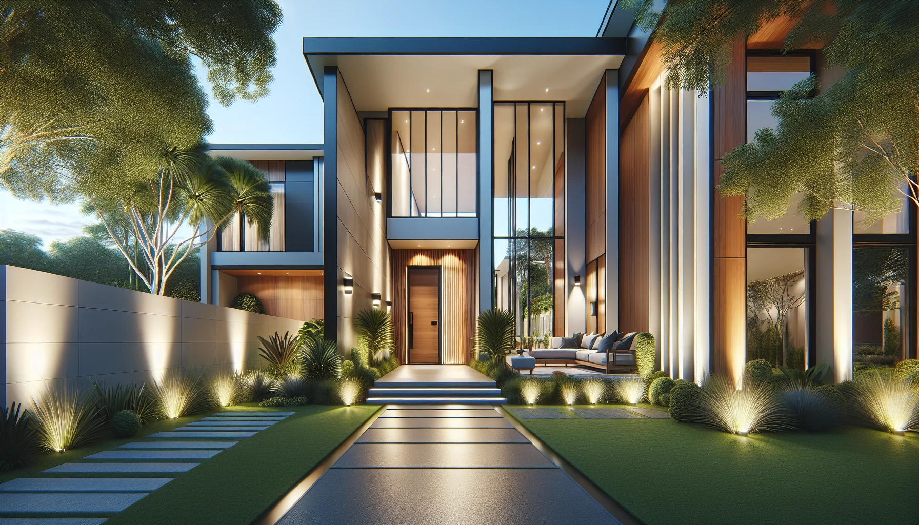 Kompletter Eingangsbereich mit Haustür und Seitenteil - heller, moderner Hauseingang