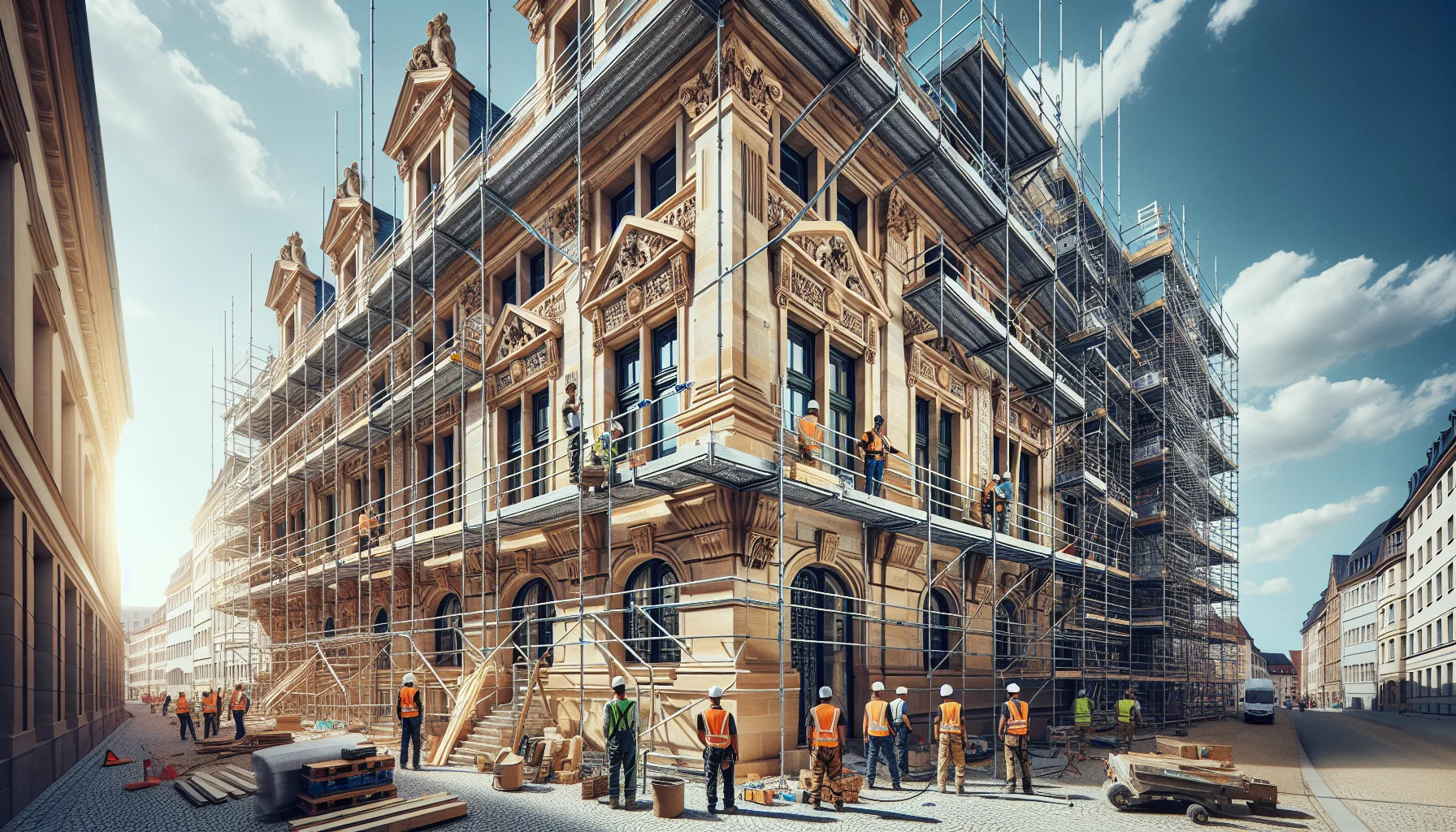 Komplettsanierung eines historischen Gebäudes in Heidelberg mit Baugerüst