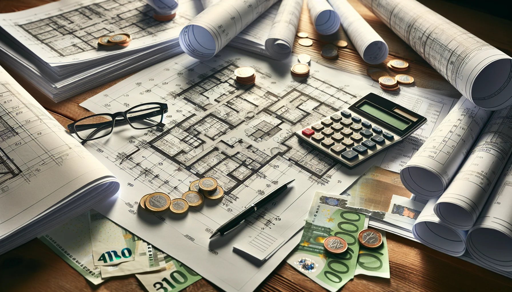 Kostenberechnung für Hausbau und Sanierung mit Bauplänen und Taschenrechner