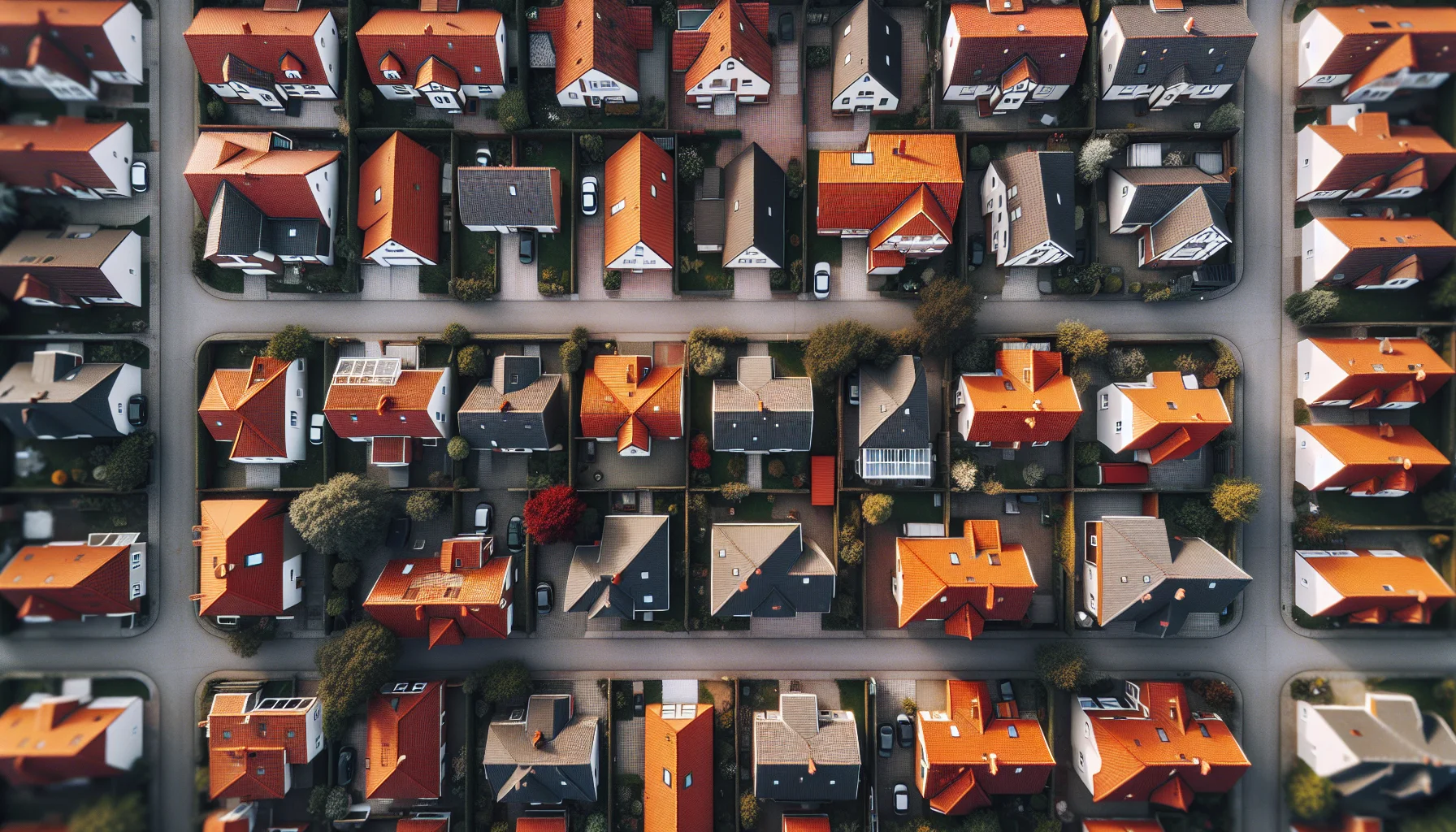 Luftaufnahme von Wohnhäusern mit Ziegeldächern in Karlsruhe für Dachsanierung