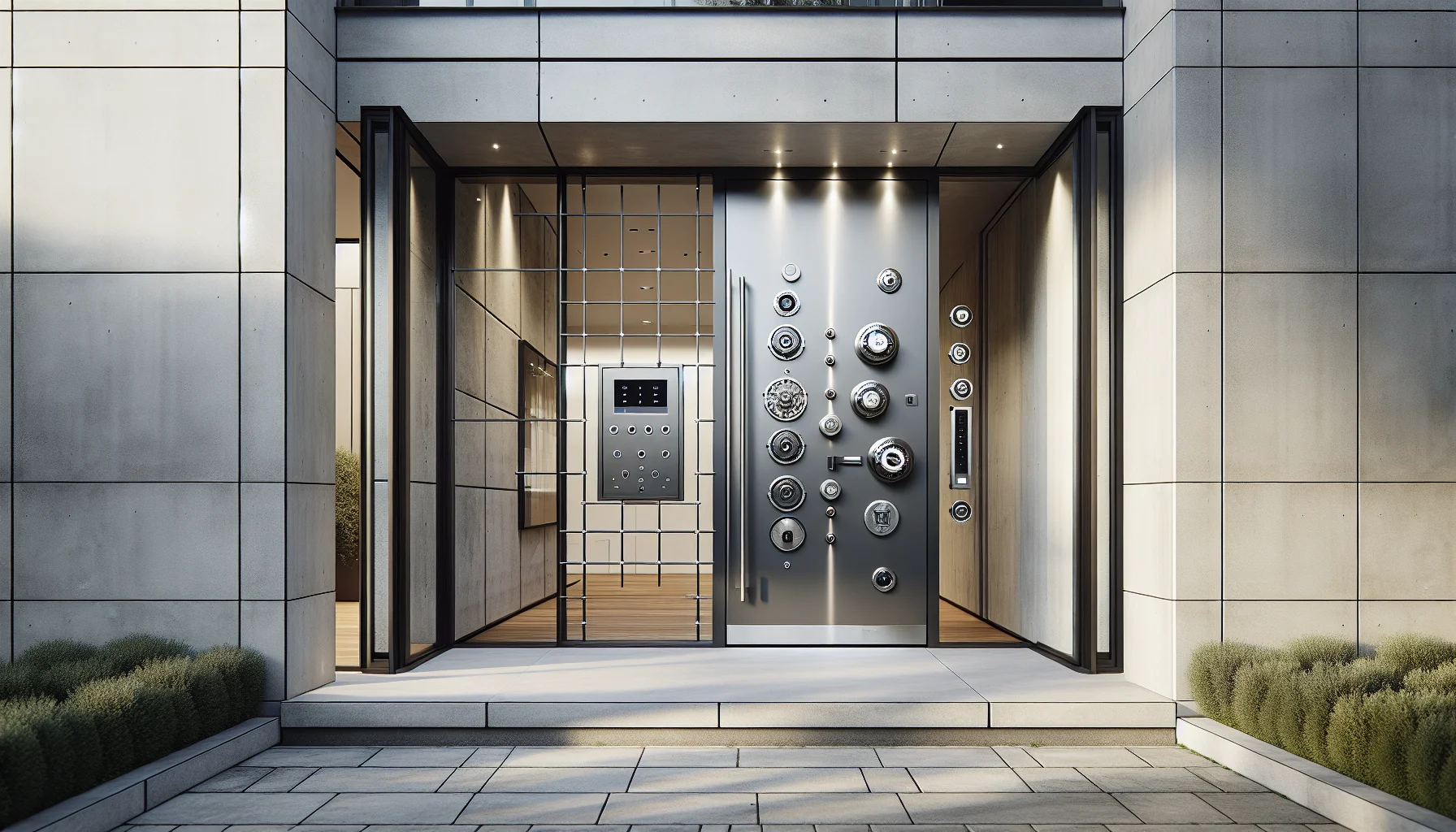 Moderne sichere Haustür mit Einbruchschutz und Smart Lock Technologie