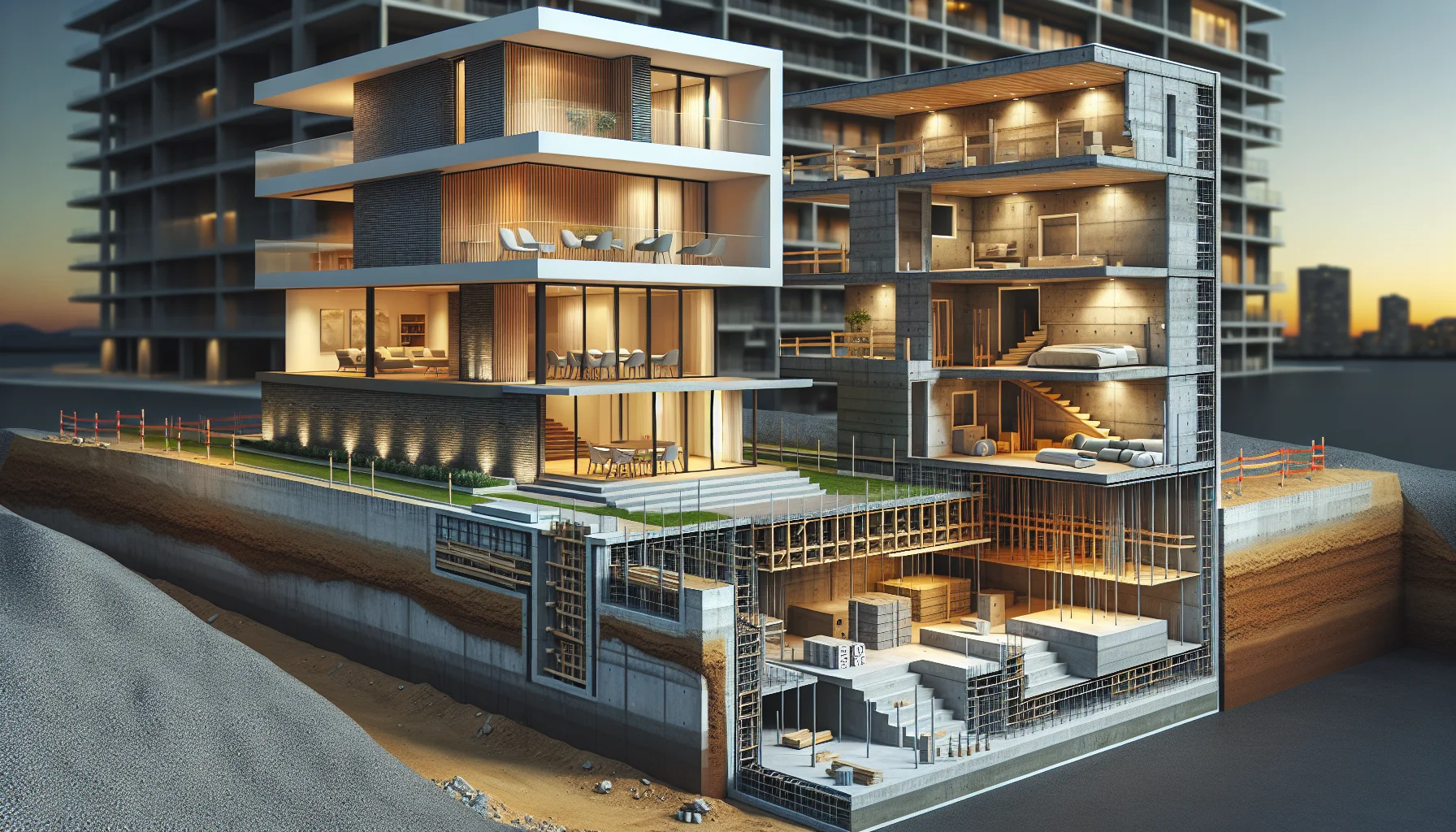 Vergleich zwischen Bodenplatte und Keller beim Hausbau - Querschnitt-Ansicht