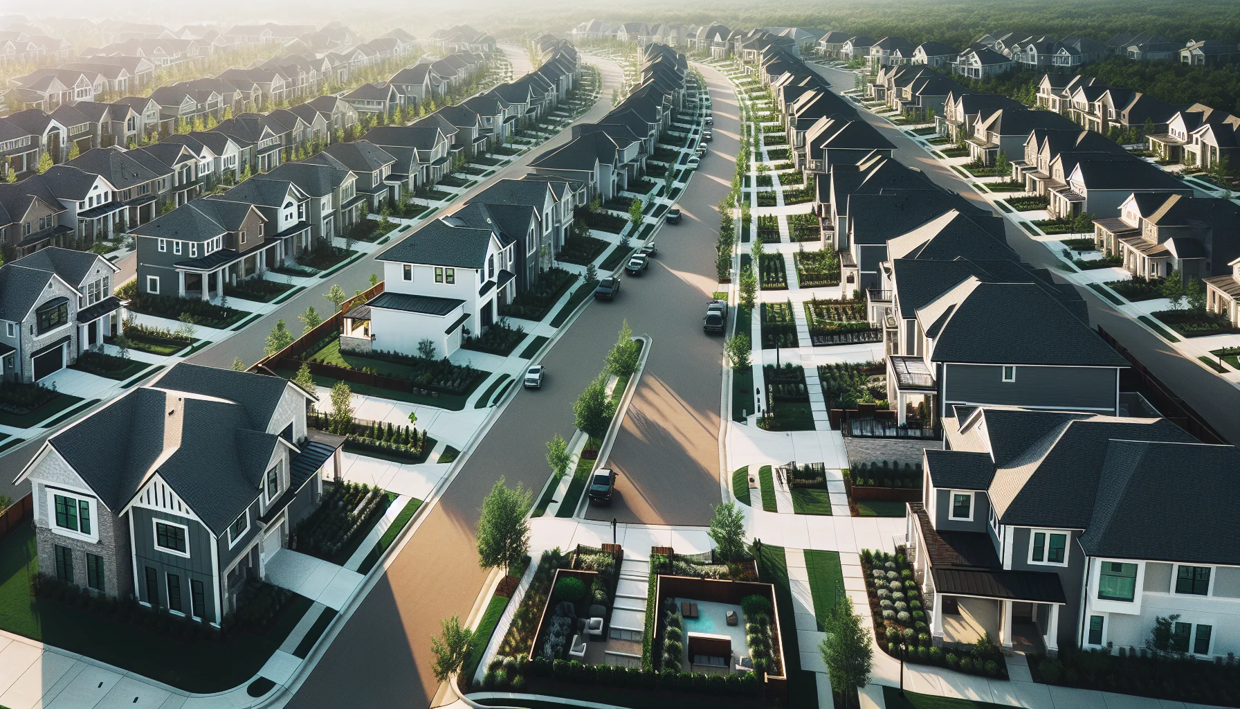 Vergleich zwischen Hausbau und Hauskauf - moderne Wohnsiedlung mit Neubauten und Bestandsimmobilien