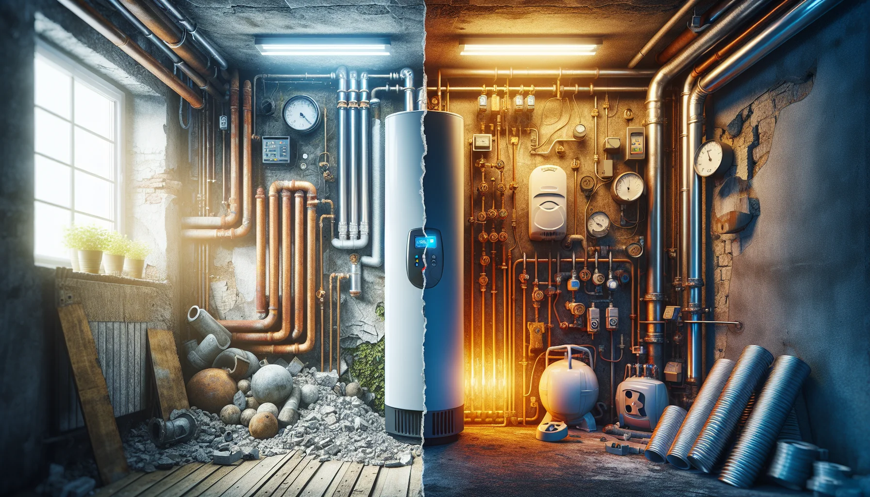 Vorher-Nachher Vergleich: alte Gasheizung vs. neue moderne Heizungsanlage