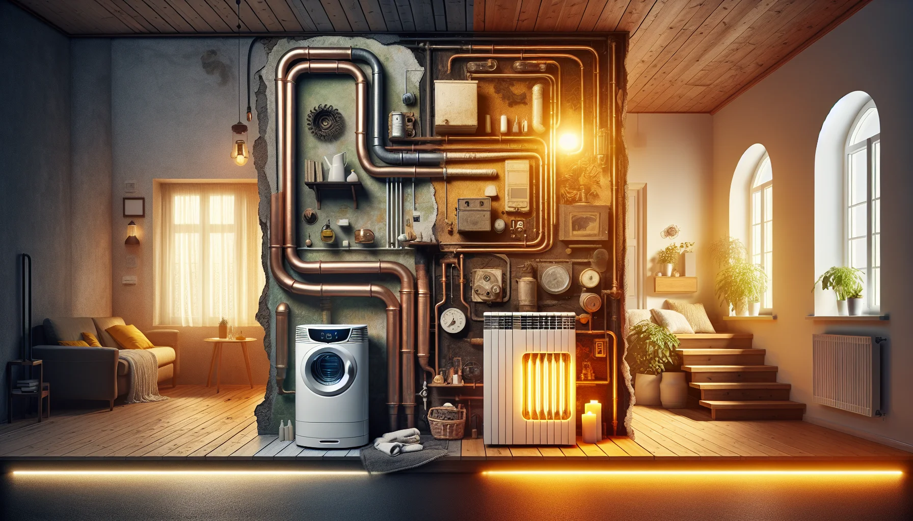 Vorher-Nachher Vergleich alte Heizung vs. moderne Wärmepumpe