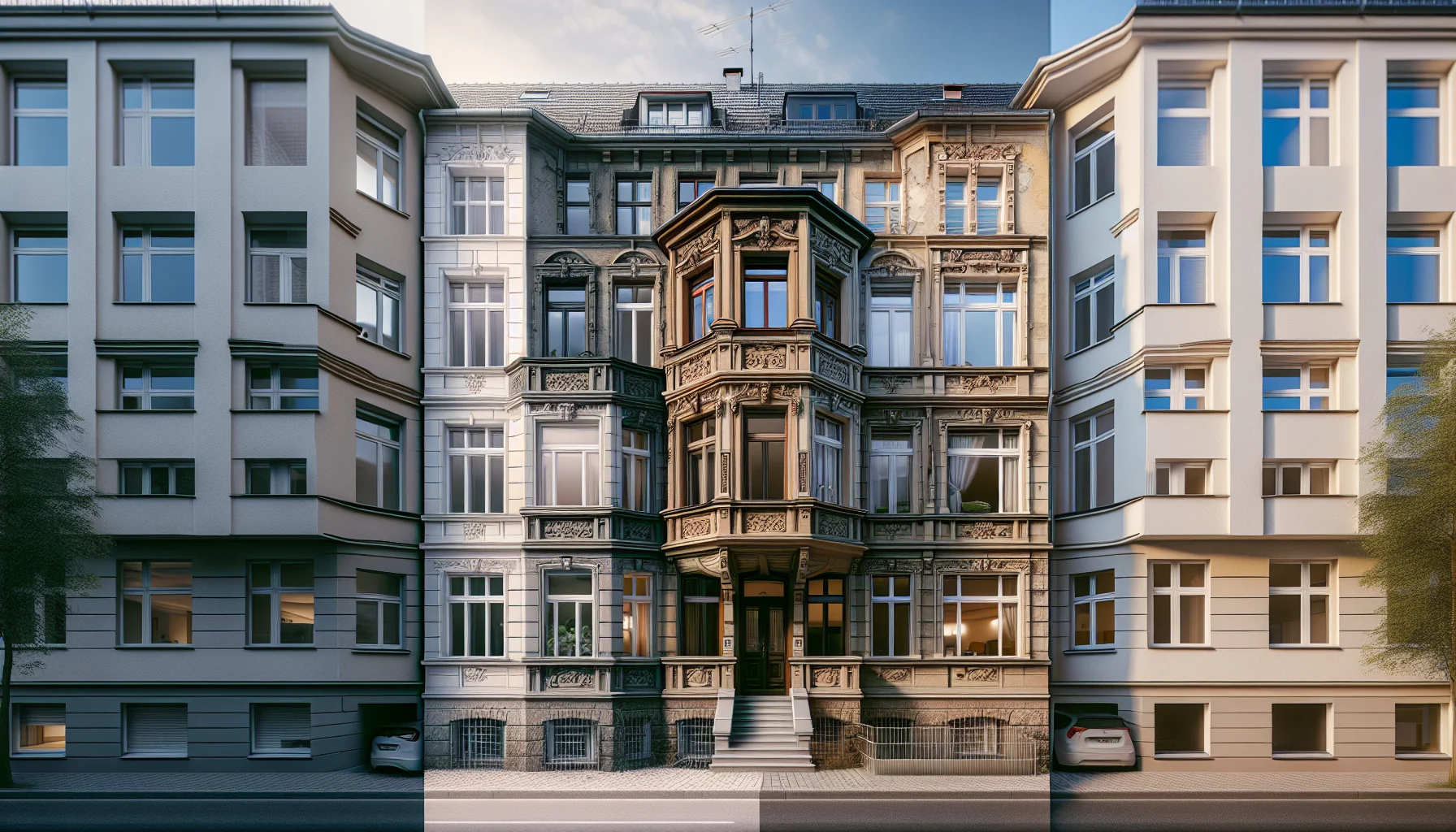 Vorher-Nachher Vergleich einer komplett sanierten Hausfassade in Stuttgart