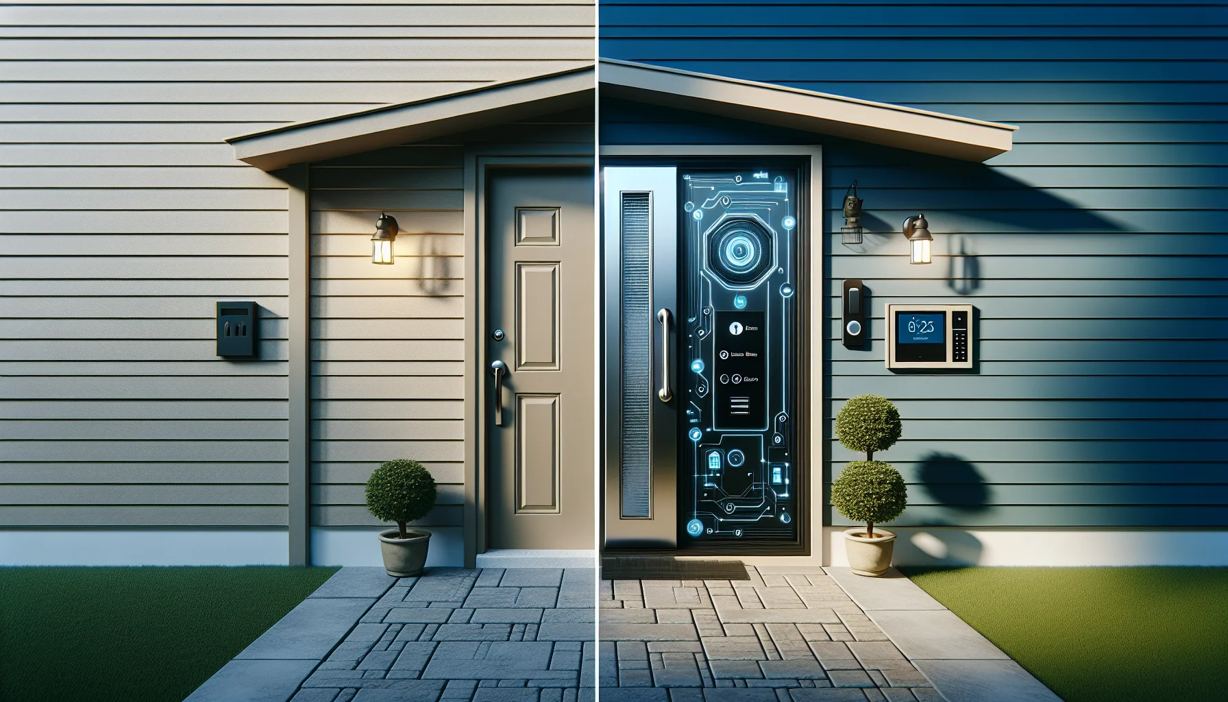 Vorher-Nachher Vergleich Haustür Sicherheits-Upgrade mit Einbruchschutz