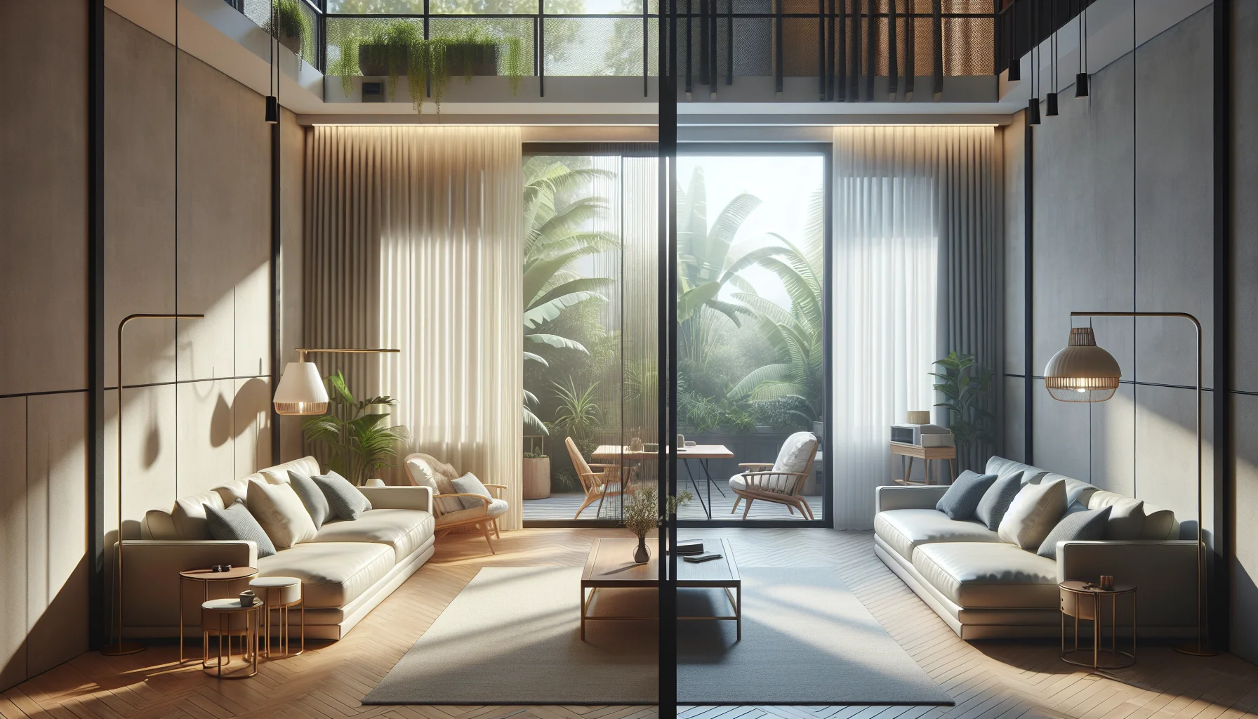 Wohnzimmer mit und ohne Schallschutz im Vergleich