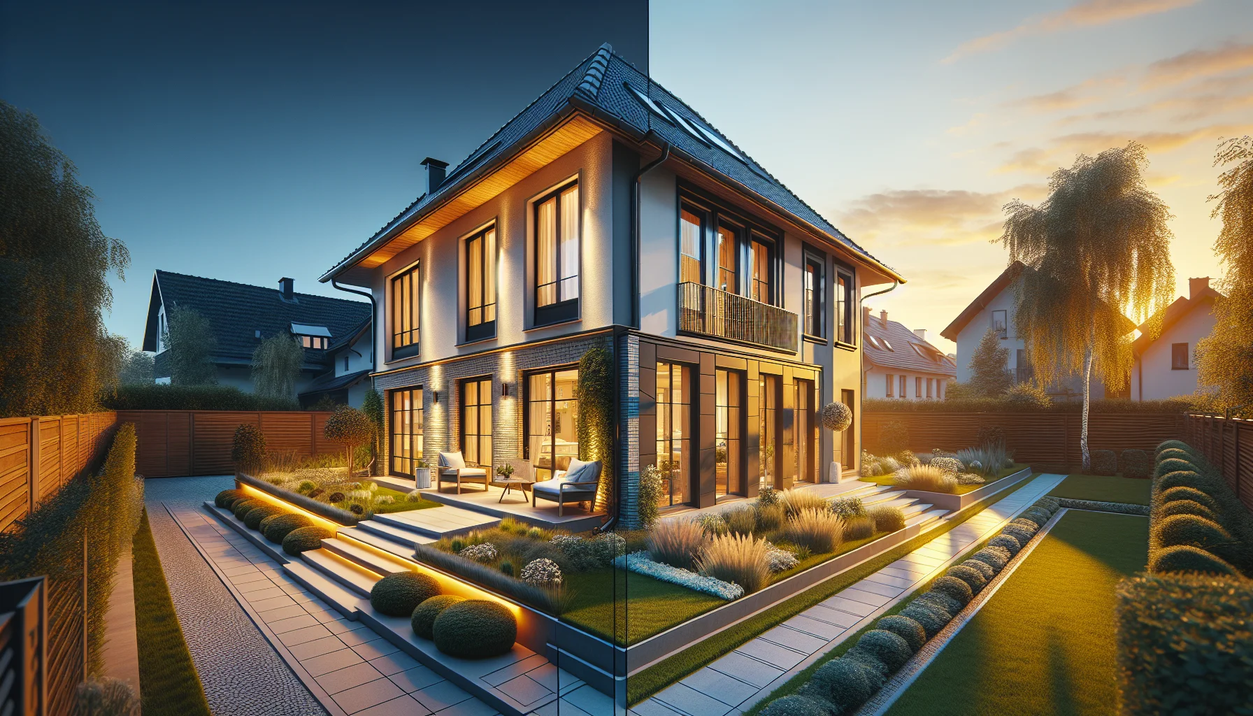 Erfolgreich saniertes Haus mit moderner energieeffizienter Fassade