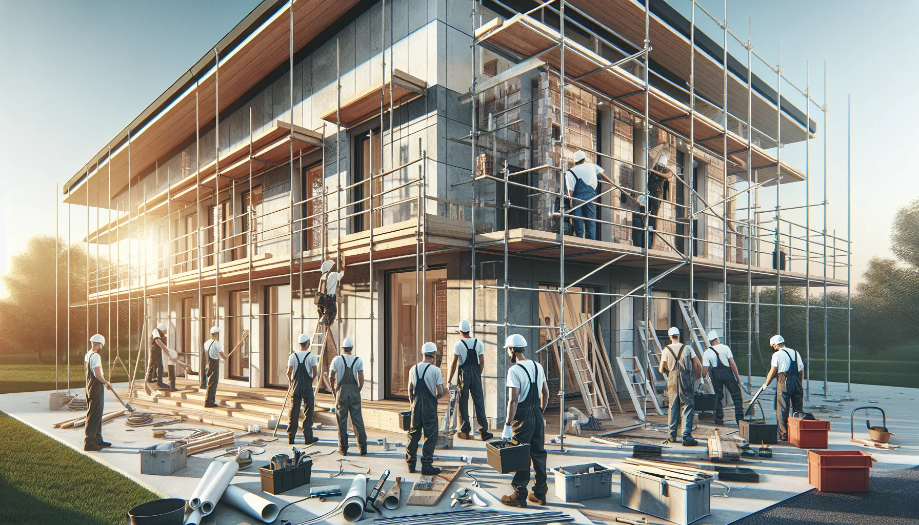 Professionelle Hausrenovierung mit Baugerüst und Sanierungsarbeiten