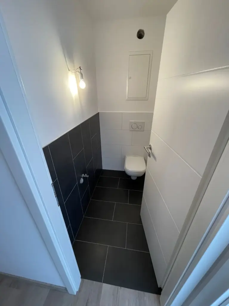 Neues Gaeste-WC mit wandhaengendem WC und modernen Fliesen in Nuernberg