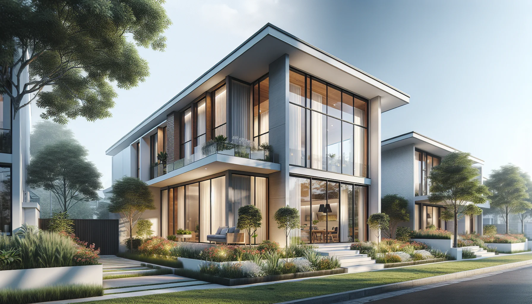 Wohnhaus mit neu eingebauten energieeffizienten Fenstern nach Renovierung