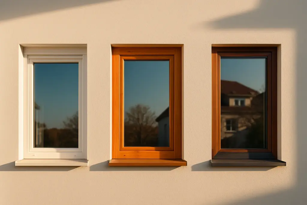 Fenster Heidelberg – Vergleich Kunststoff, Holz und Holz-Alu Fenster an einer Hausfassade