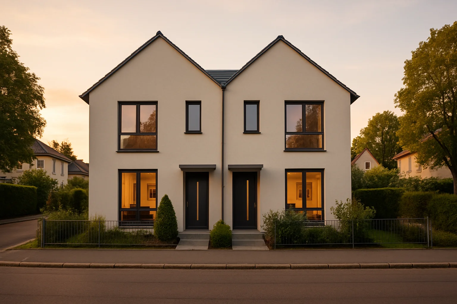 Modernes Doppelhaus in Stuttgart mit zeitgenössischer Architektur und gepflegtem Vorgarten