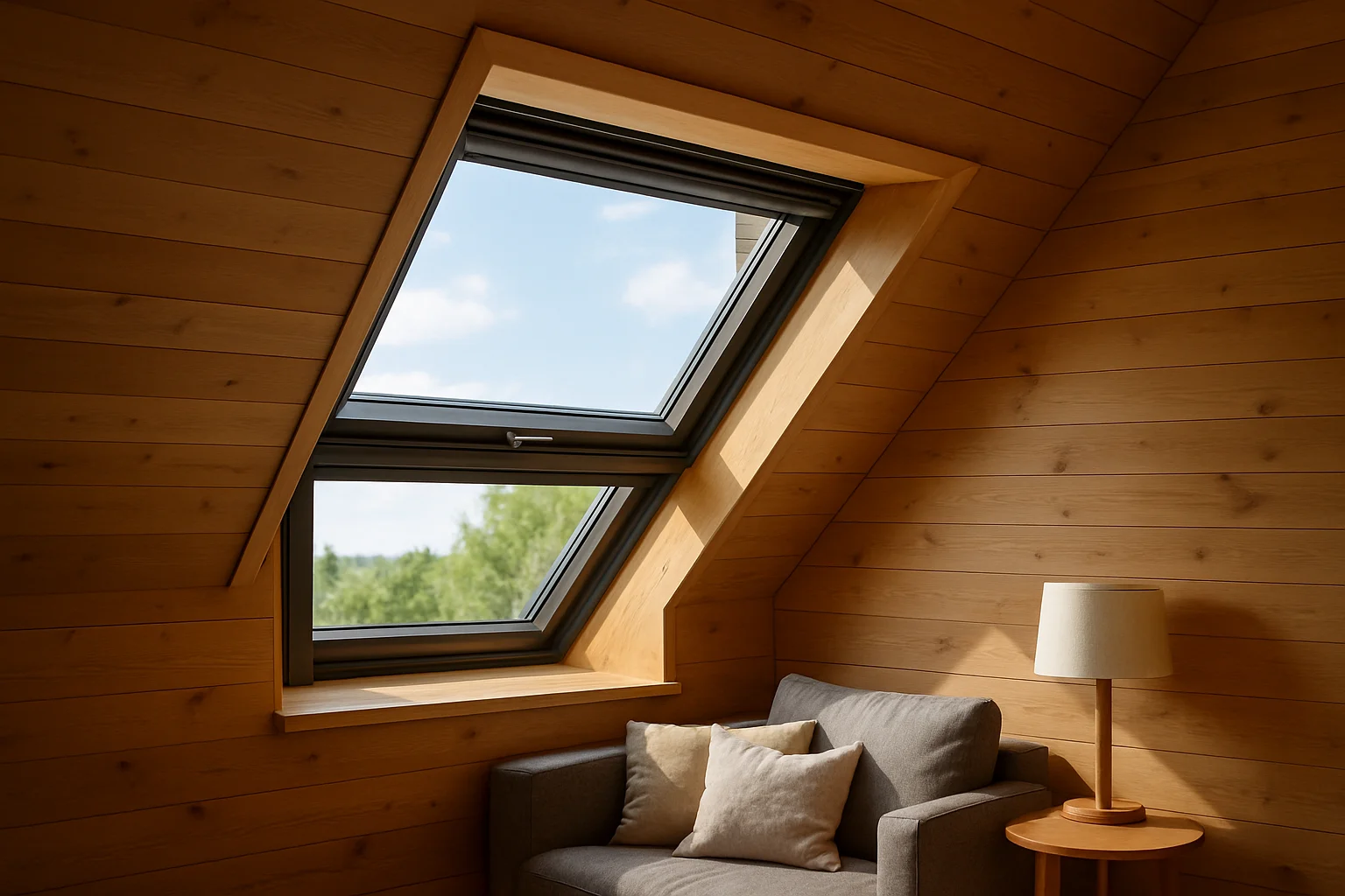 Dachfenster einbauen – modernes Dachfenster in ausgebautem Dachgeschoss mit Lichteinfall