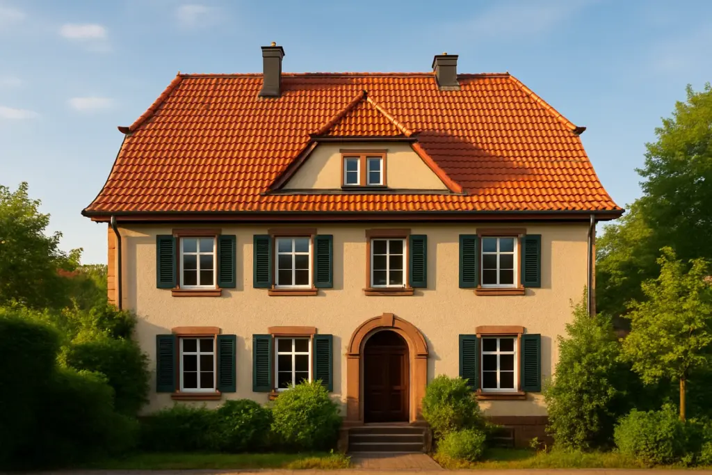 Dachsanierung Karlsruhe – saniertes Wohnhaus mit neuen Dachziegeln in Karlsruhe