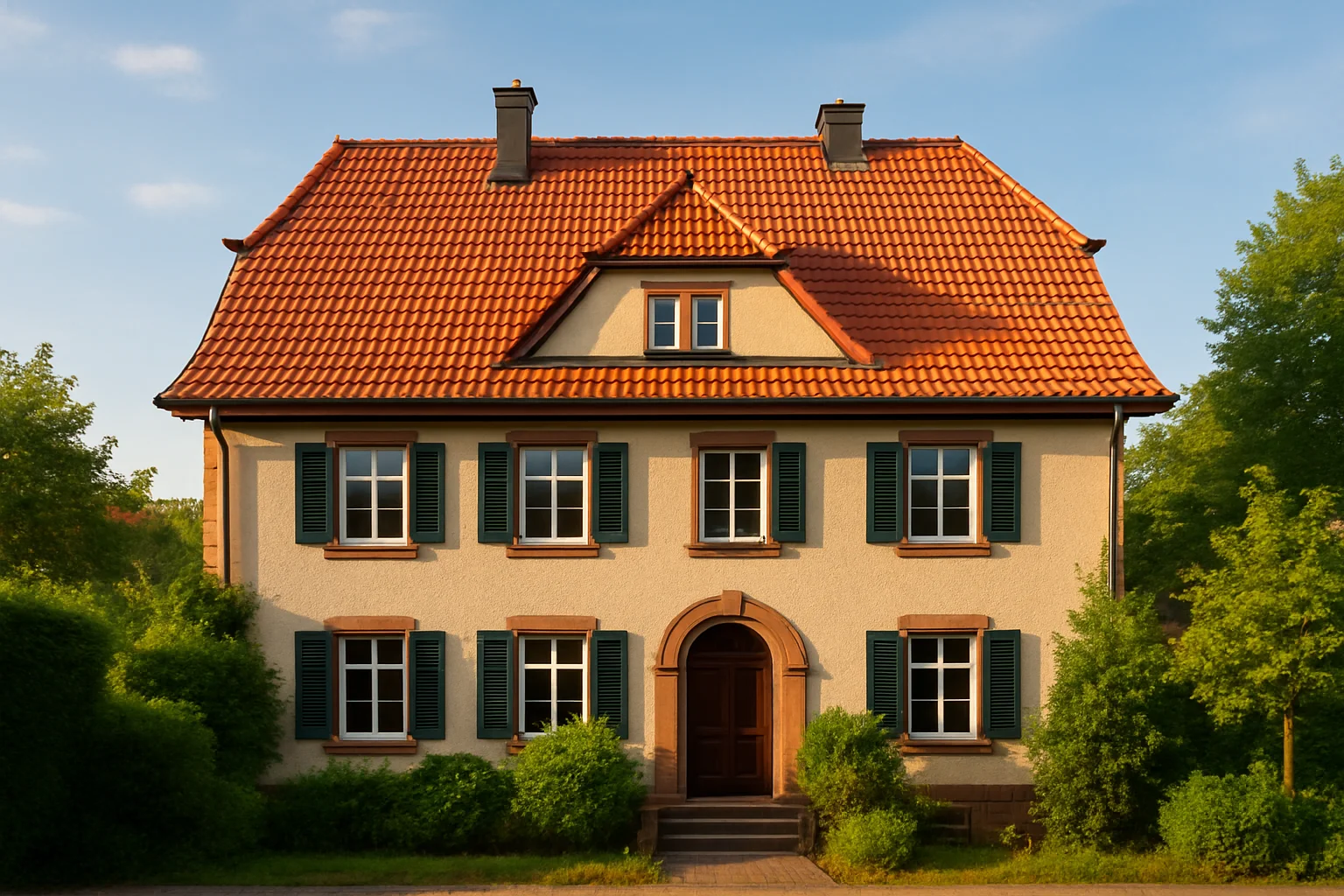 Dachsanierung Karlsruhe – saniertes Wohnhaus mit neuen Dachziegeln in Karlsruhe