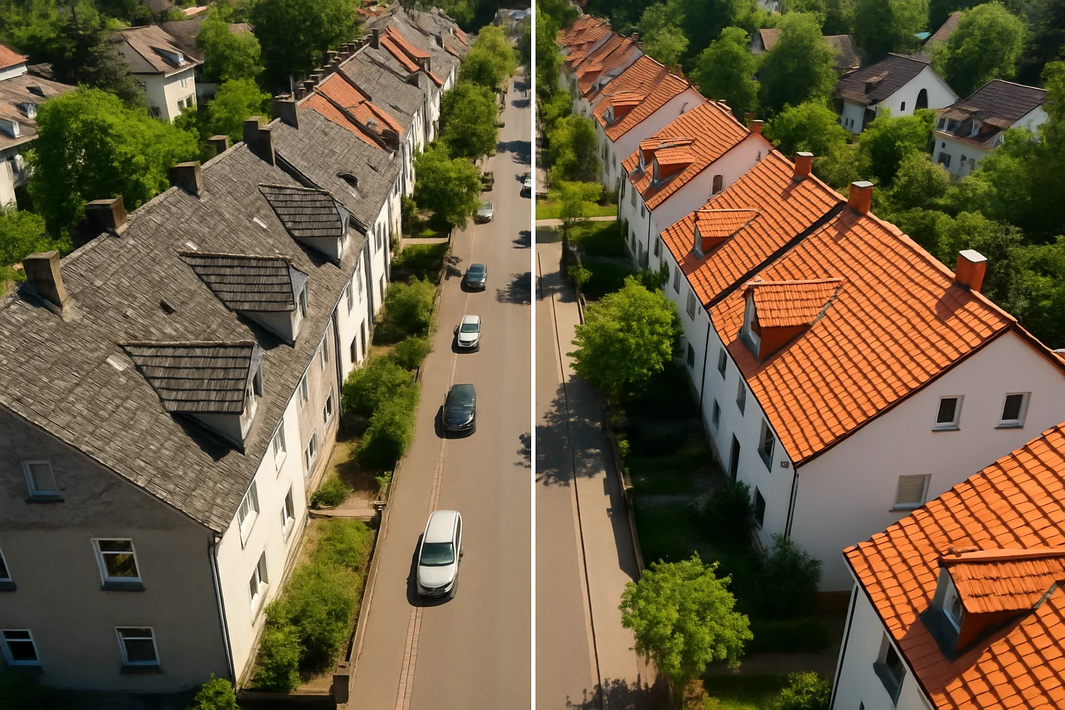 Dachsanierung Karlsruhe Vorher-Nachher – Überblick über sanierte und unsanierte Dächer im Stadtgebiet