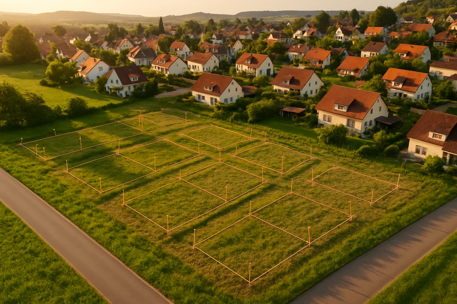 Bauplatzvergabe Landkreis Karlsruhe – Luftaufnahme von freien Bauplätzen in einem Neubaugebiet