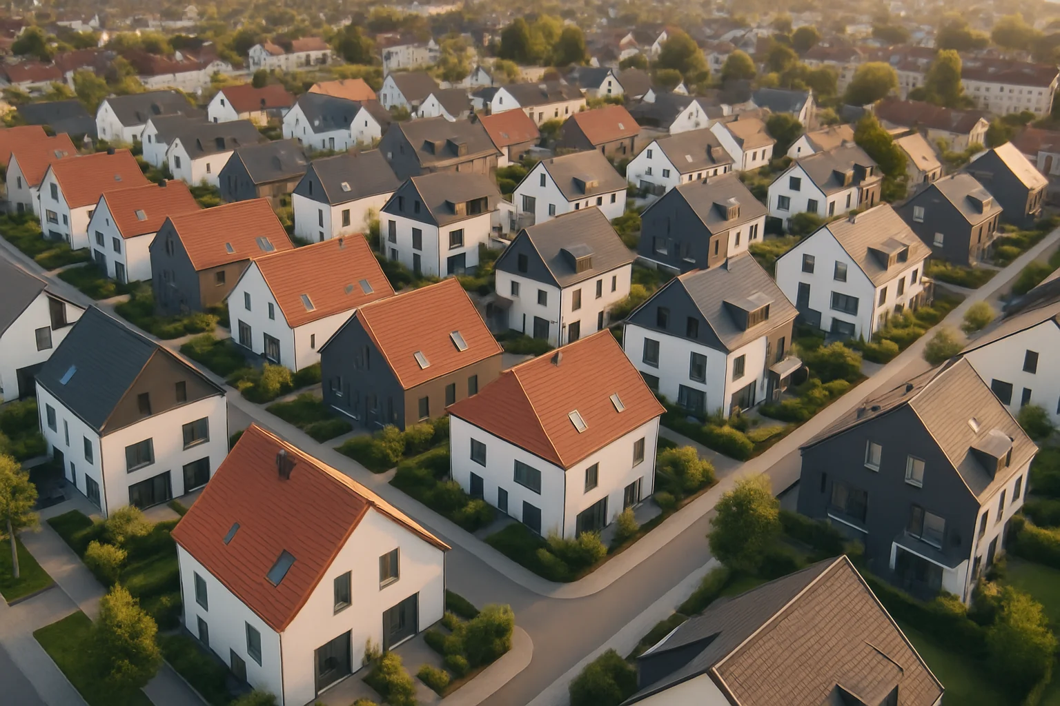 Luftaufnahme Neubaugebiet Mannheim moderne Wohnsiedlung mit Einfamilienhäusern aus der Vogelperspektive